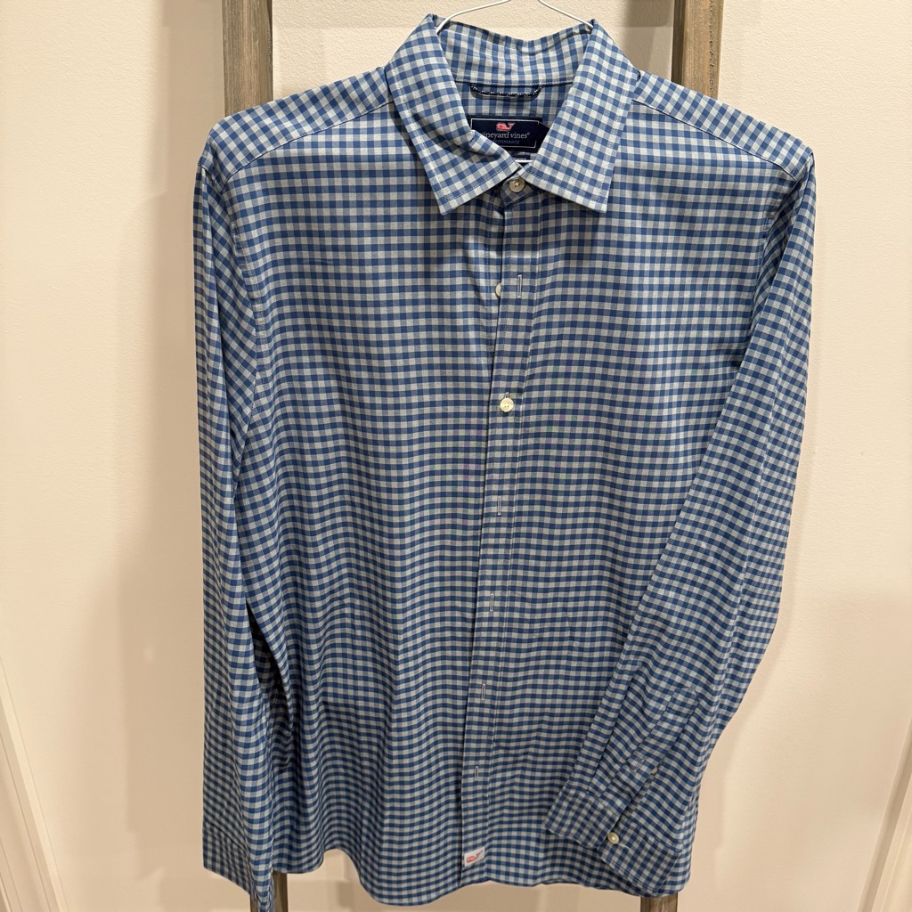 Vineyard Vines Performance Slim Fit Cooper Shirt Mens Large Blue Gingham Check